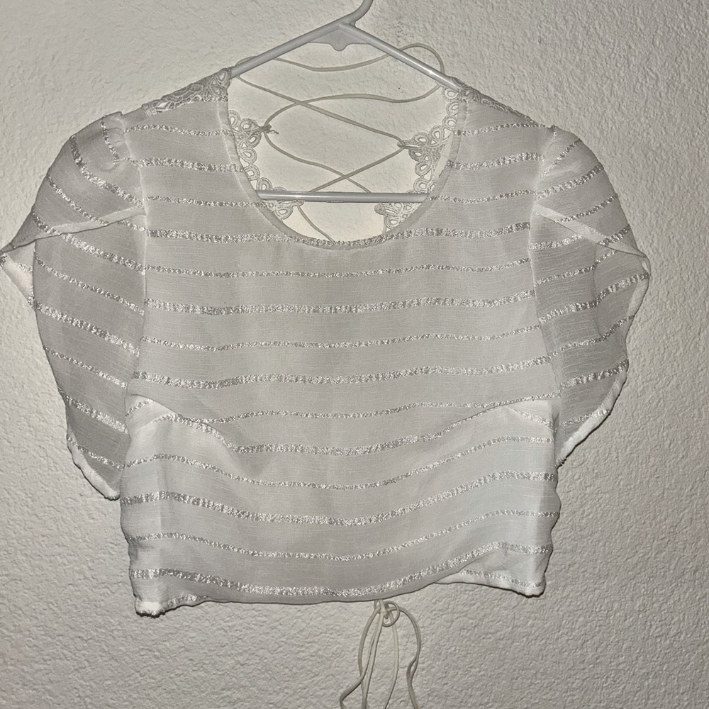 Cream Crop Top w/lace details and tie up back, US Medium but closer to small
